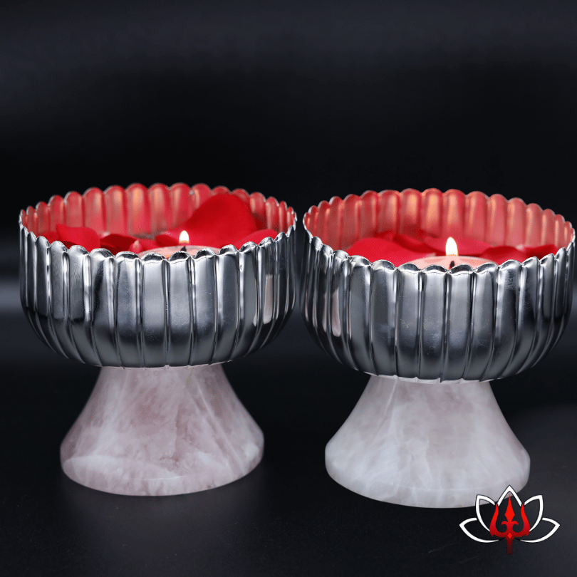 Set of 2 Silver Bowls with Rose Quartz Base – A Fusion of Elegance & Serenity