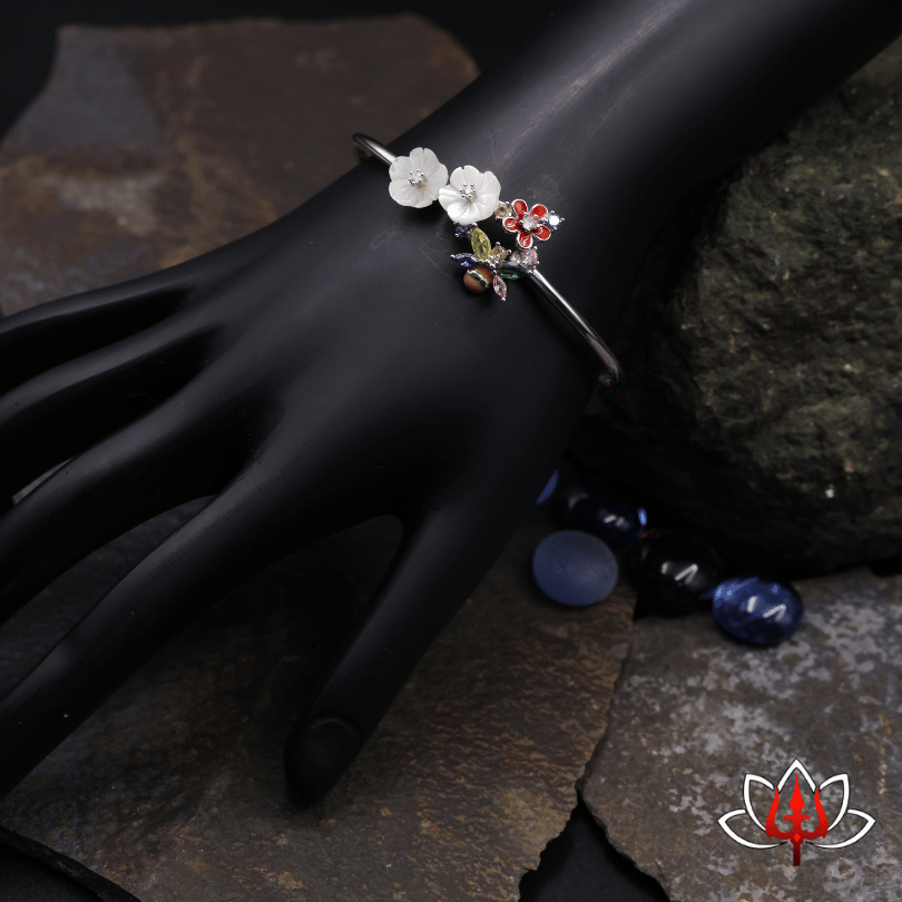 floral silver kada