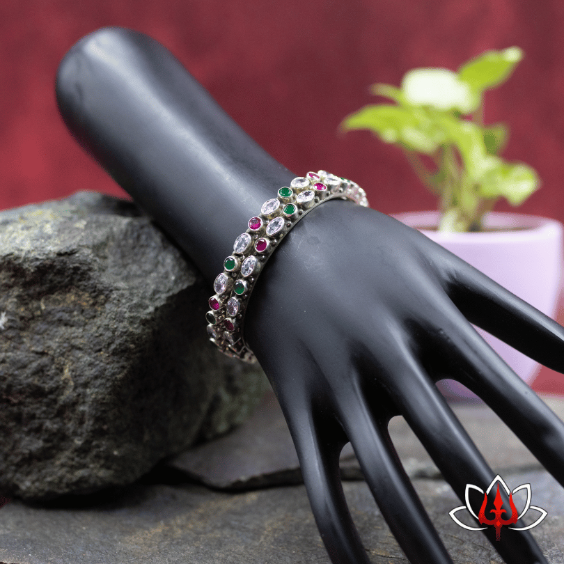 Gemstone-Studded Silver bangles