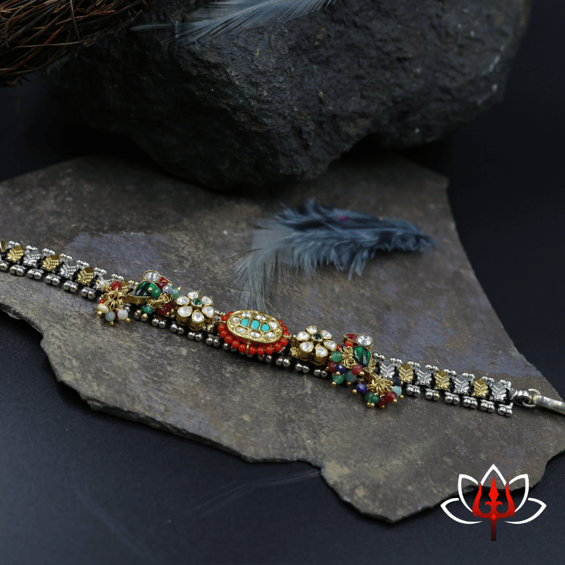 Royal Antique fusion Silver bracelet with Vibrant Gemstones