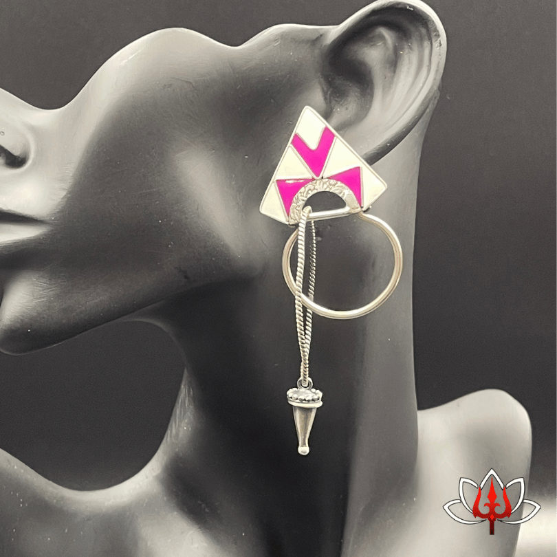 pink and white enamel statement earrings