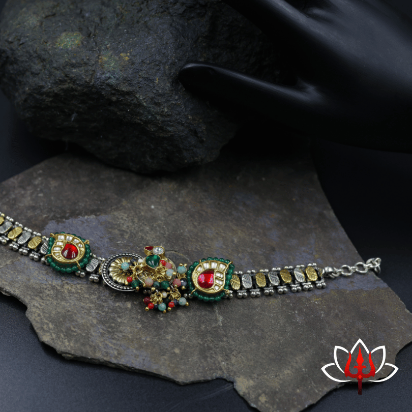 Royal Antique fusion Silver bracelet with Vibrant Gemstones