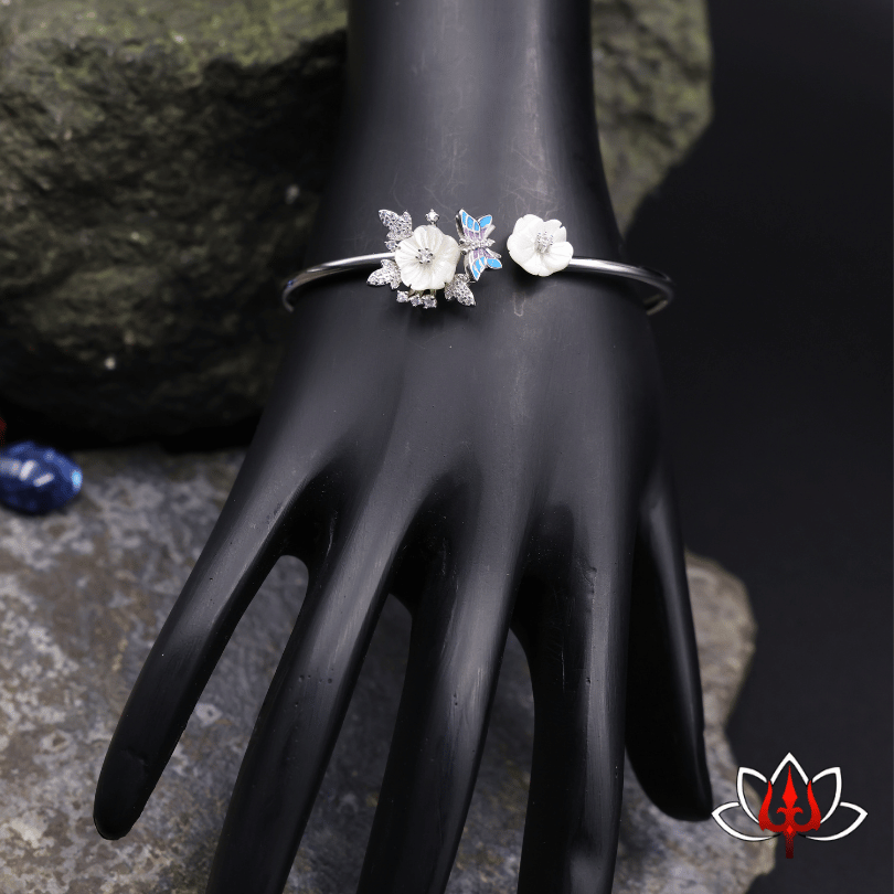 floral silver kada