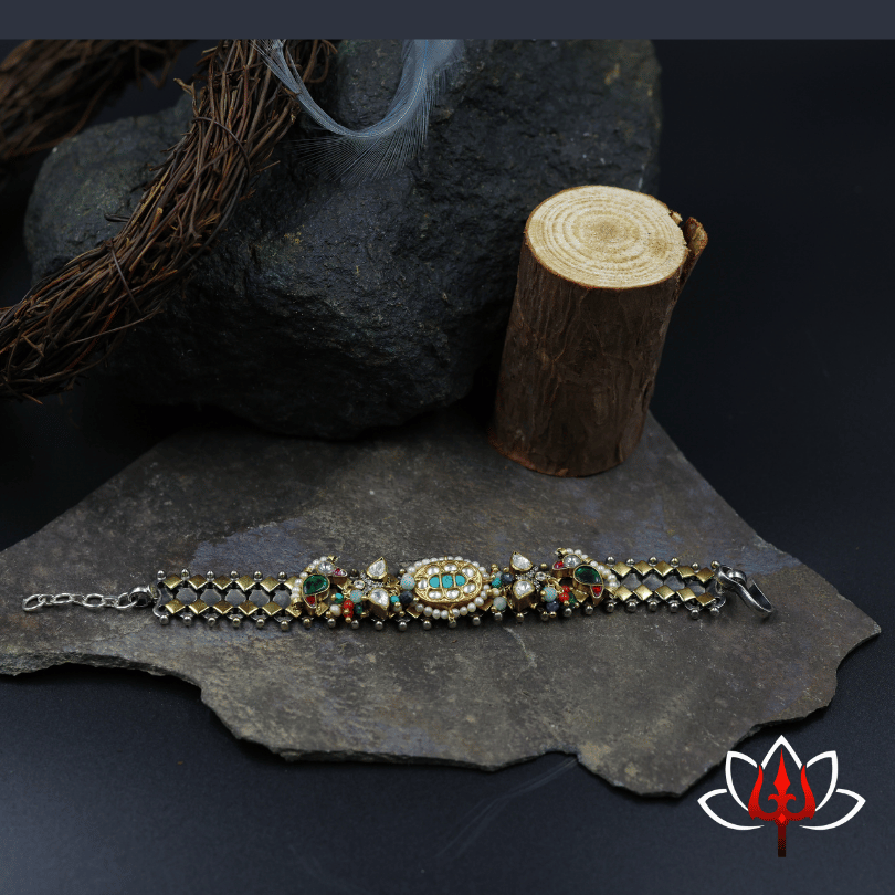 Royal Antique fusion Silver bracelet with Vibrant Gemstones