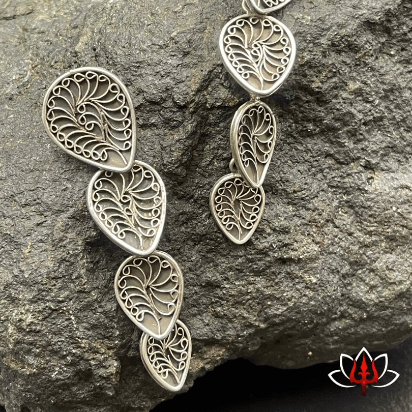Filigree Leaf Cascade Silver Earrings