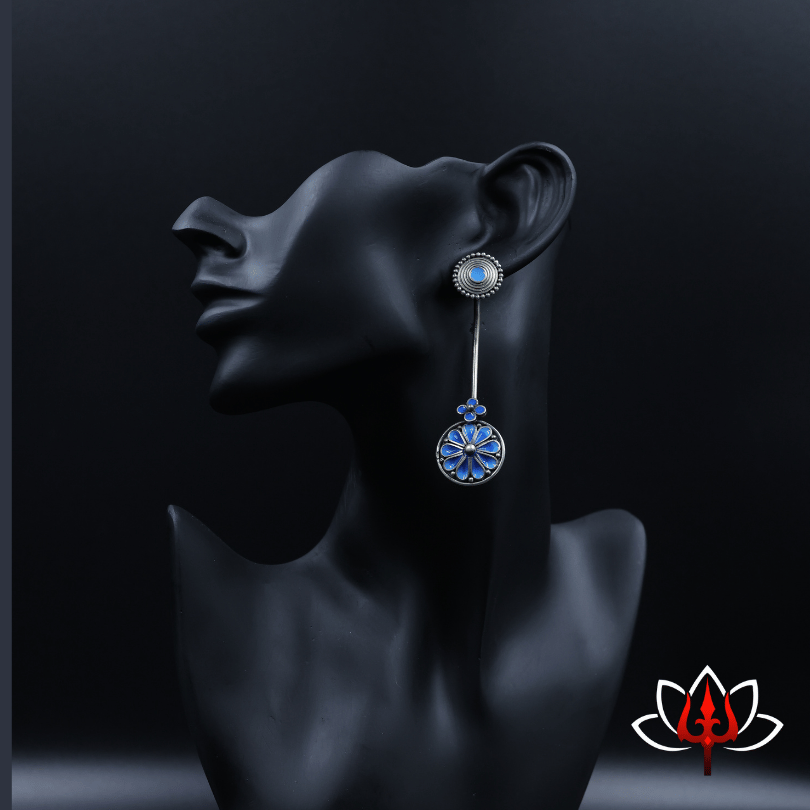 Elegant Blue Enamel Silver Dangle Earrings