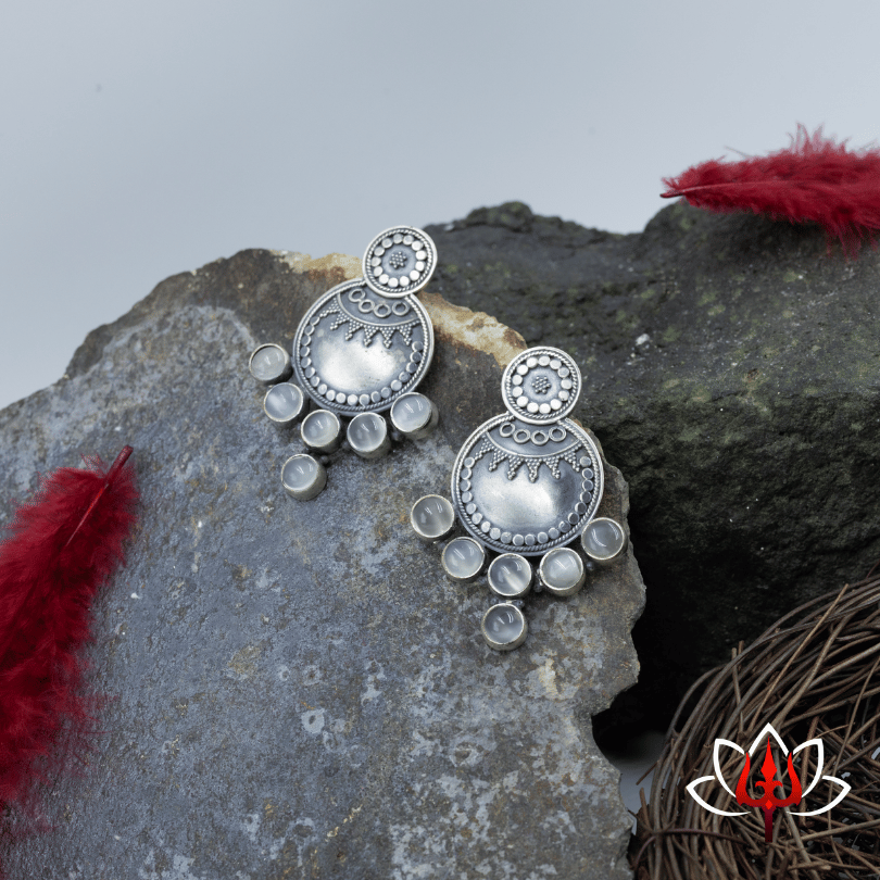 Bold Antique Silver Earrings with white Accents