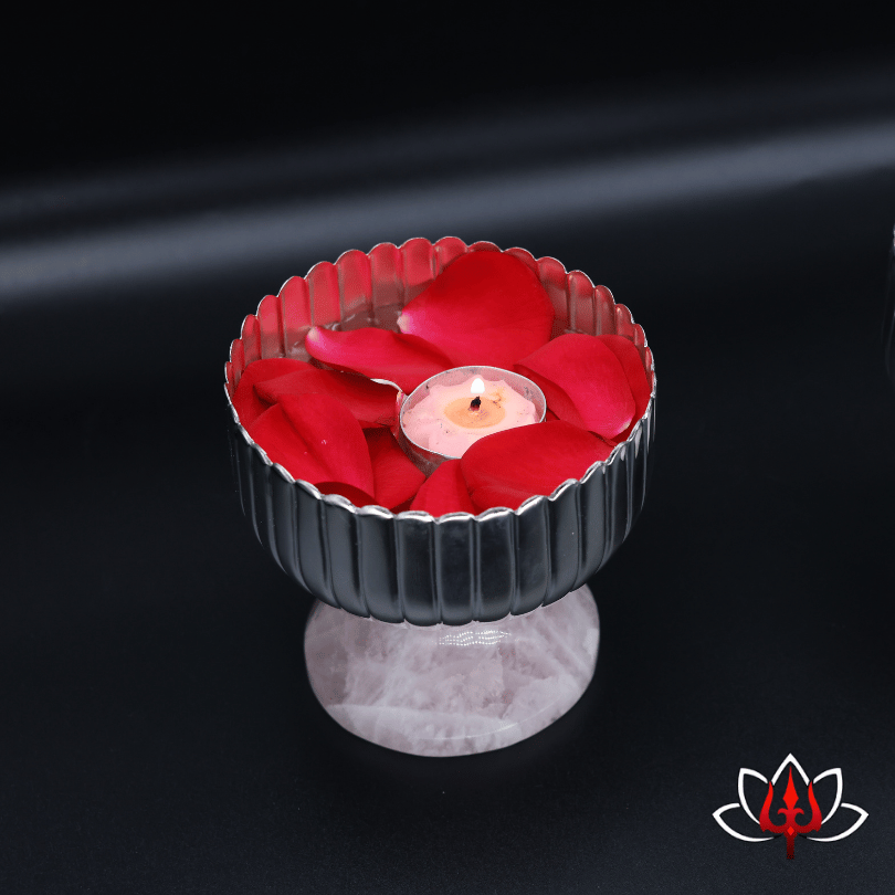 Set of 2 Silver Bowls with Rose Quartz Base – A Fusion of Elegance & Serenity