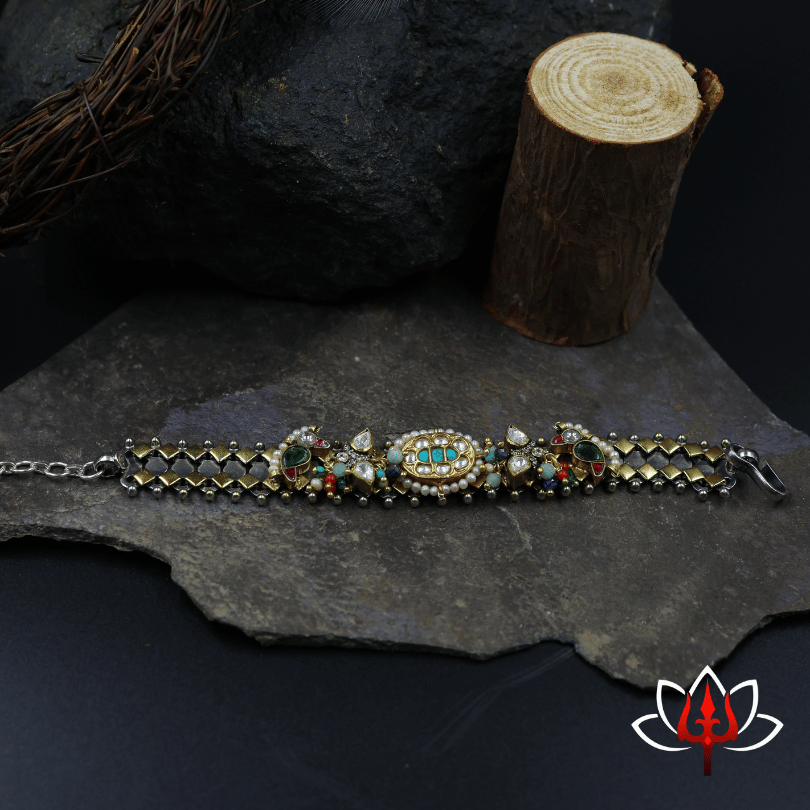 Royal Antique fusion Silver bracelet with Vibrant Gemstones