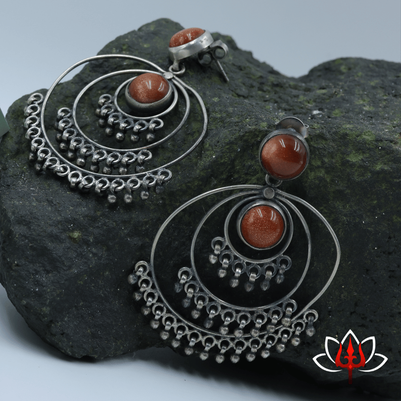 Antique silver hoop earrings with Gemstone Accents