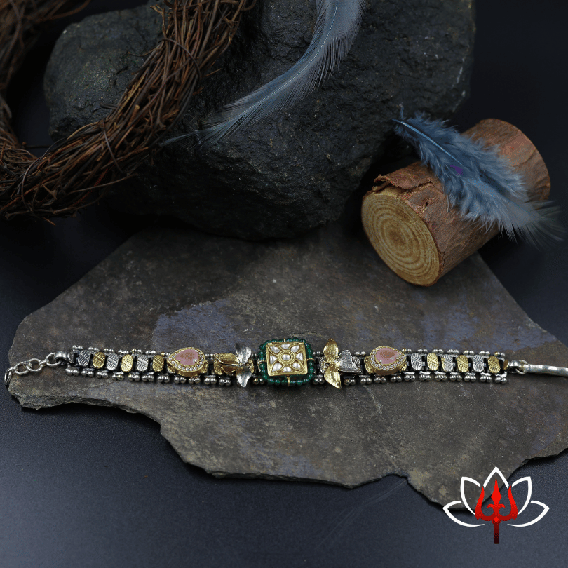Royal Antique fusion Silver bracelet with Vibrant Gemstones