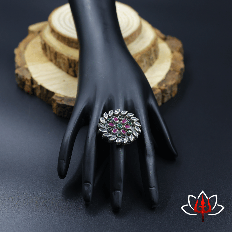 Floral Gemstone Silver Ring