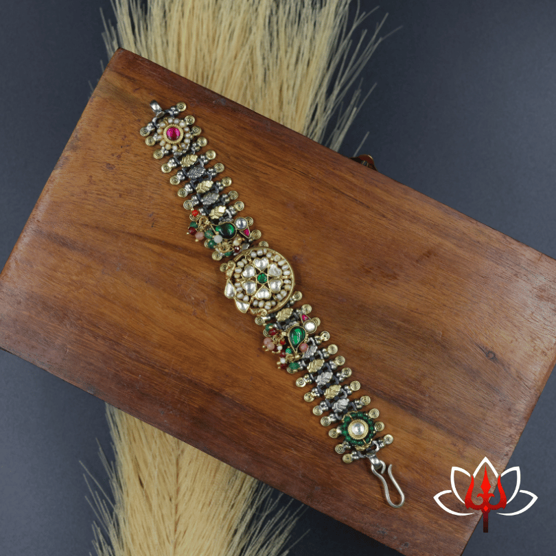 Royal Antique fusion Silver bracelet with Vibrant Gemstones