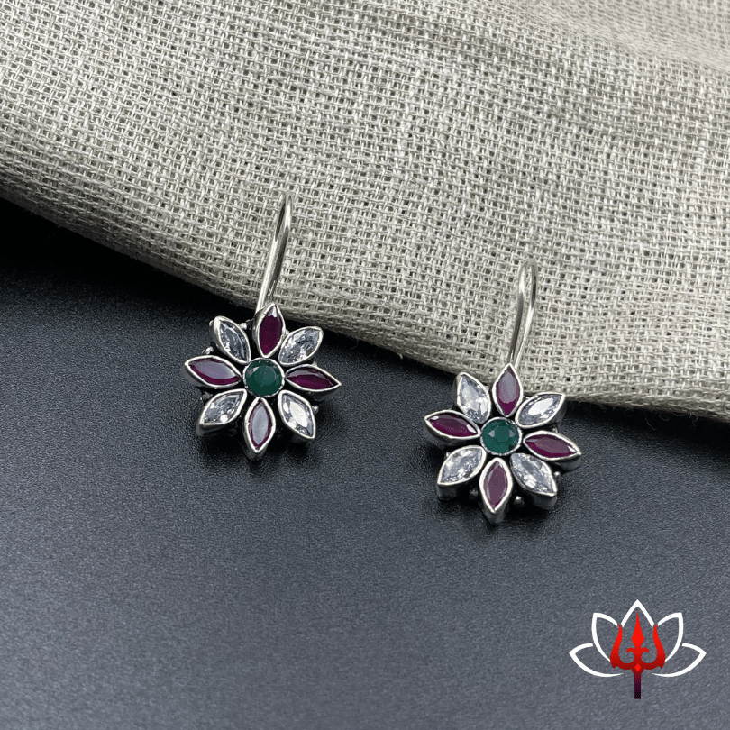 Antique Silver Earrings with Gemstones
