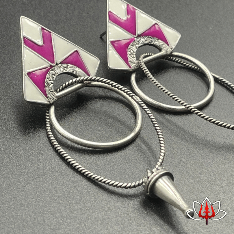 pink and white enamel statement earrings
