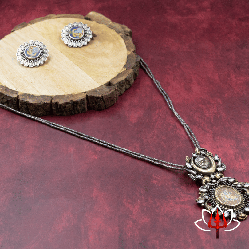 Exquisite Radha-krishna Handcrafted Silver Necklace with Studs
