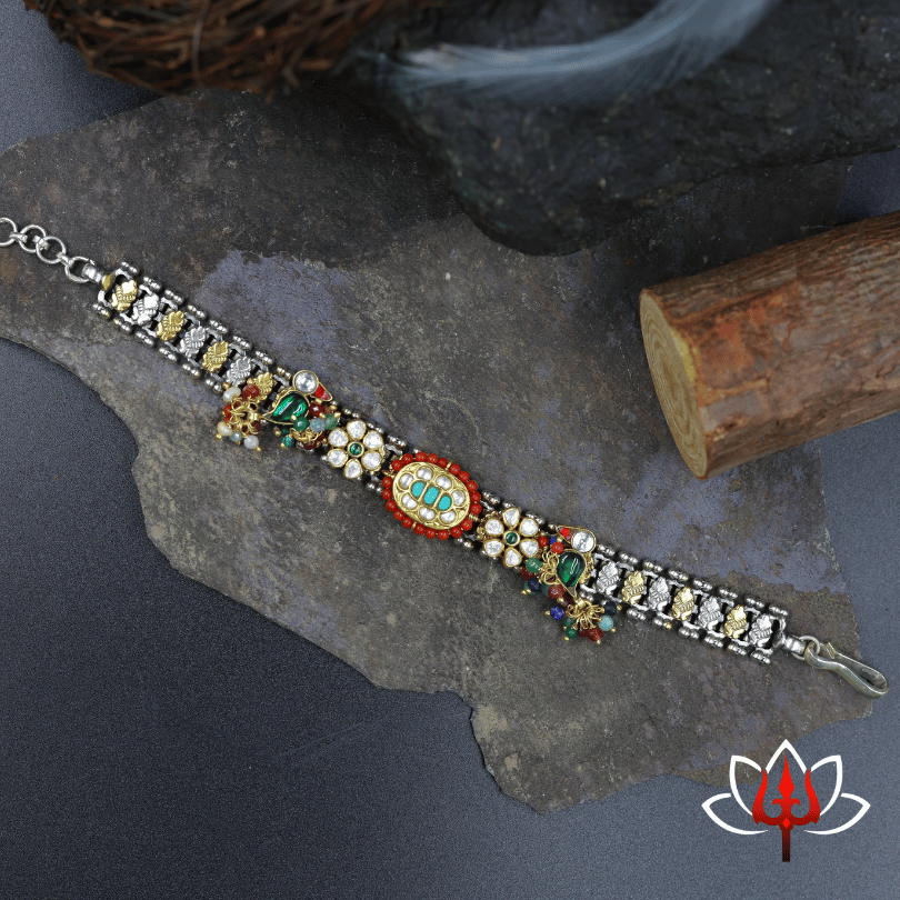 Royal Antique fusion Silver bracelet with Vibrant Gemstones