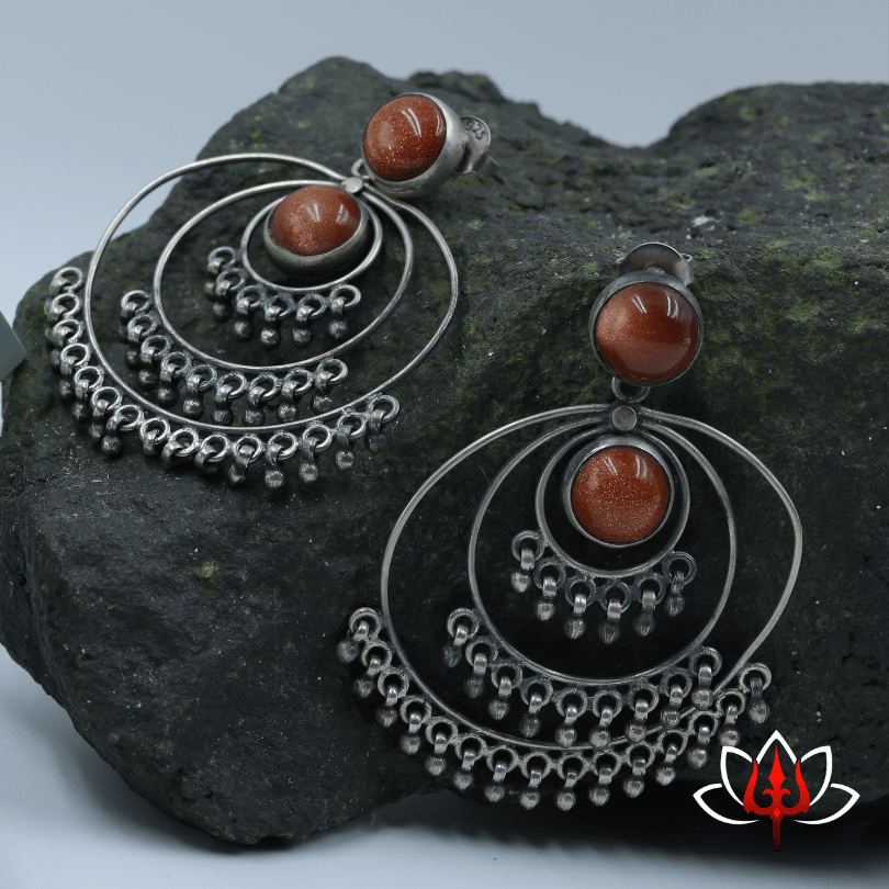 Antique silver hoop earrings with Gemstone Accents