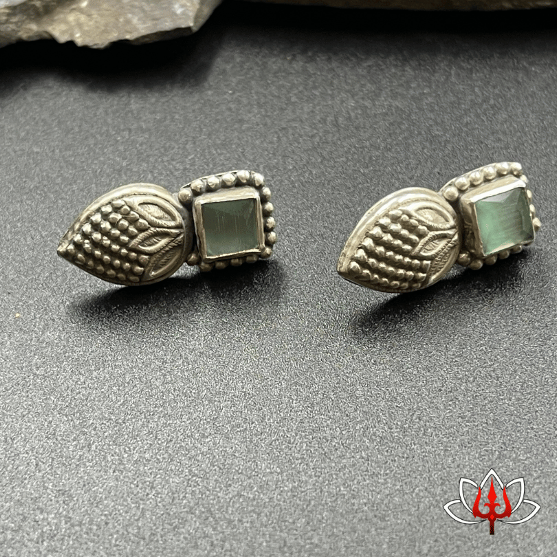 Vintage Silver Earrings with Green Gemstone